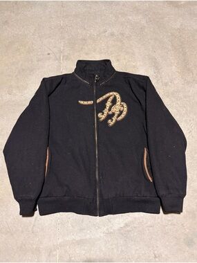 Pelle Pelle Black Bomber Jacket with Gold Embroidered Crest